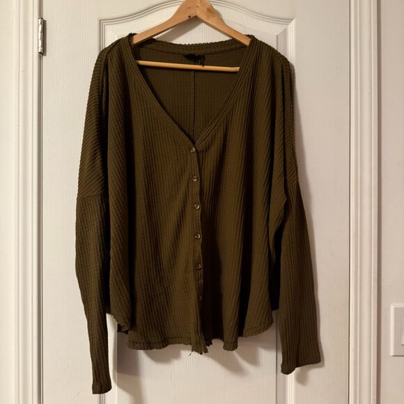 Urban Outfitters Out From Under Jojo Oversized Thermal Button-Front Top - Picture 3 of 12